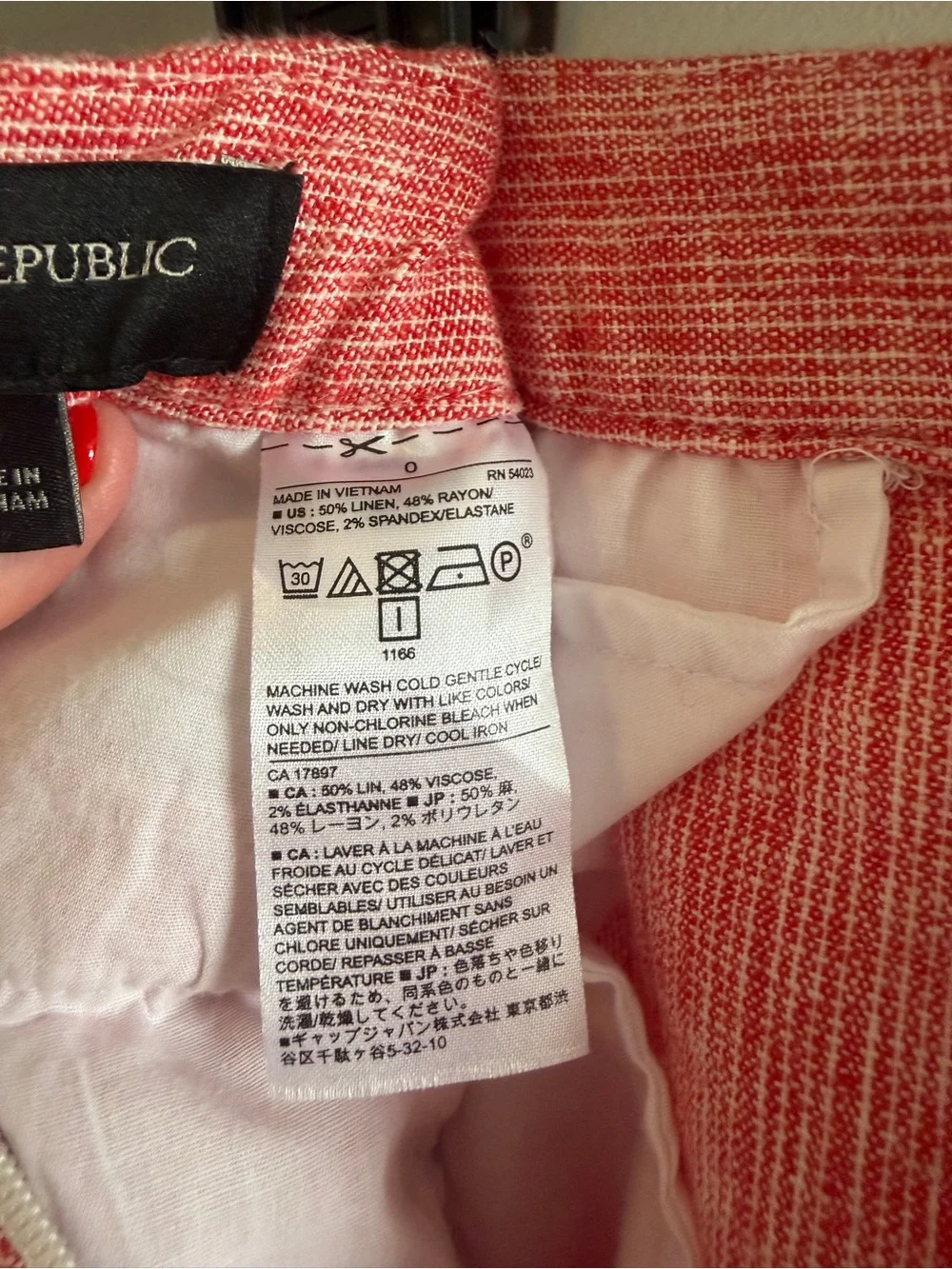 Banana Republic Women's Striped Red High-Waist Button Detail Linen Pants Size 0
